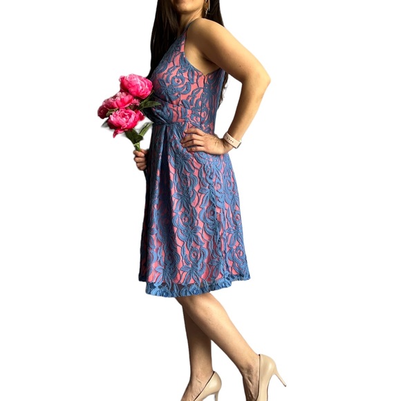 Anthropologie Eva Franco Lined Lace Blue Bright Coral, Pink size 6 - Picture 5 of 13